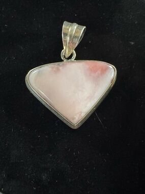 Pink MarbleTriangle Stone Pendant in Silver Setting - Unbranded